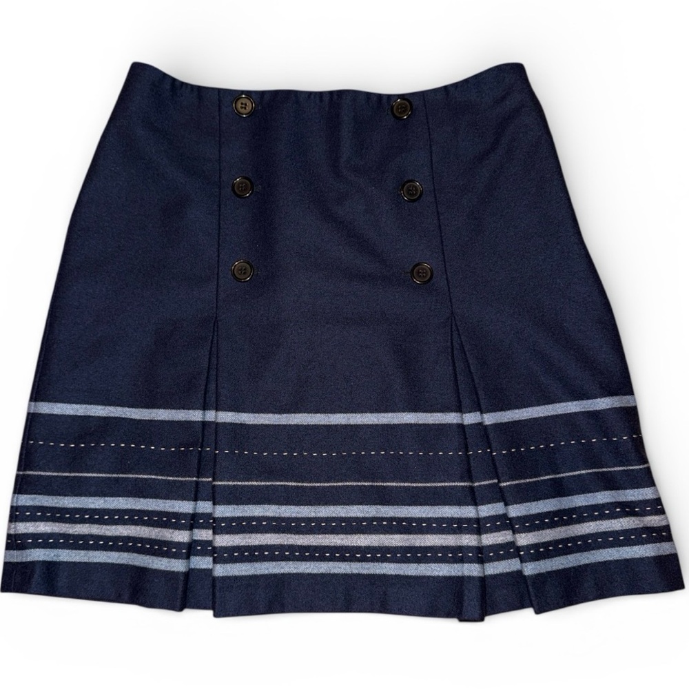 LOFT Dark Blue A-Line Skirt with Striped Detail